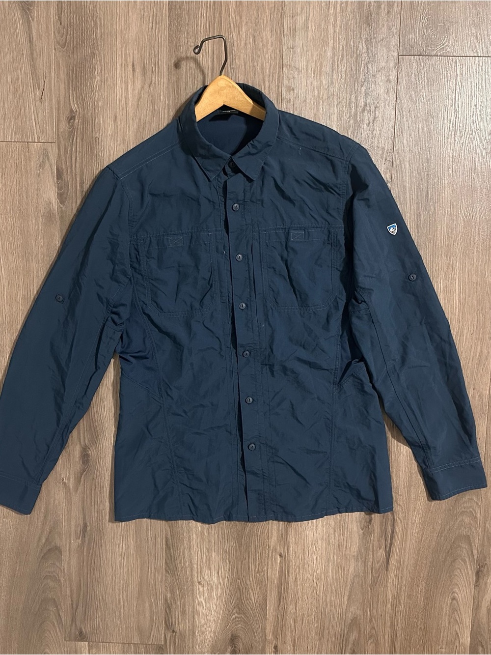 Kuhl Women’s Dark Blue Button-Front Shirt Lightweight Roll Sleeve Medium